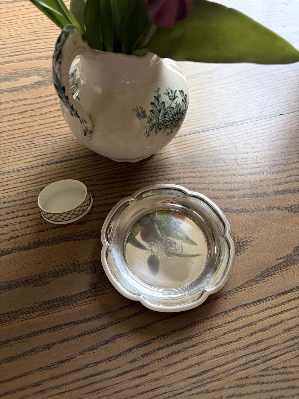 C.1970's Silver Plate Wine Bottle Reset Plates, Purse Bowl Plate, Candle Dish
